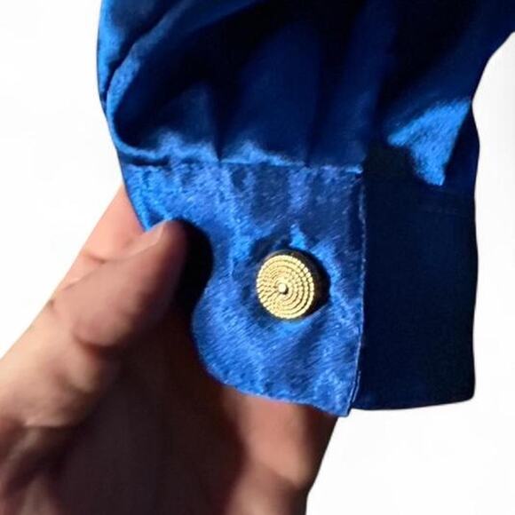 Vintage 80s excellent condition poly satin royal blue blouse size 16 XL - Picture 5 of 5